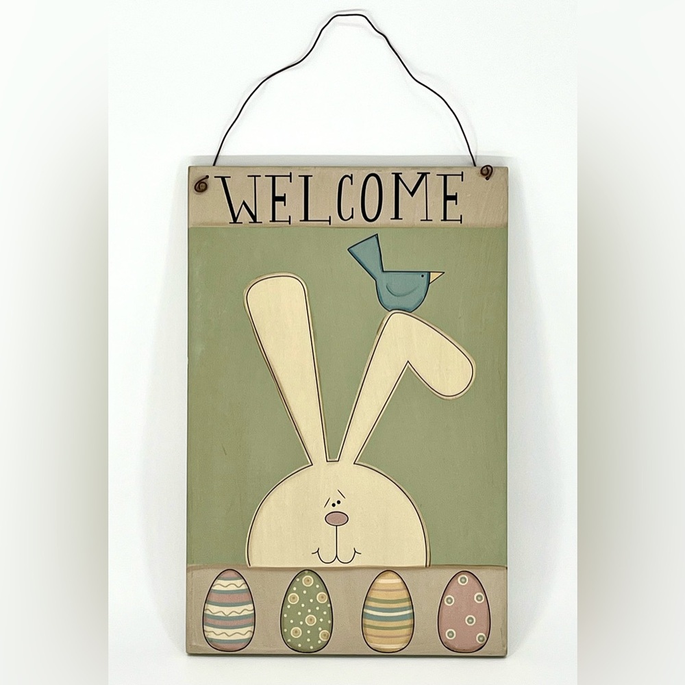 Wooden Easter Bunny Welcome Sign